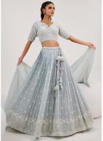 Georgette Sky Blue Bridal Wear Embroidery Work Ready To Wear Lehenga Choli